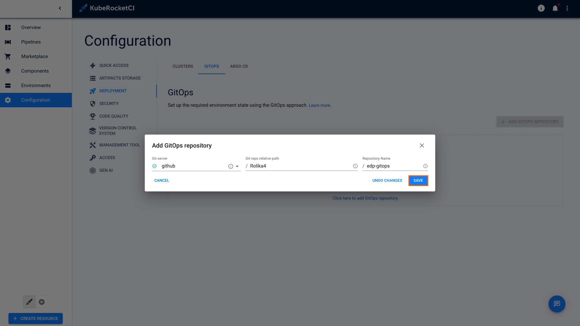 Configure gitops repository