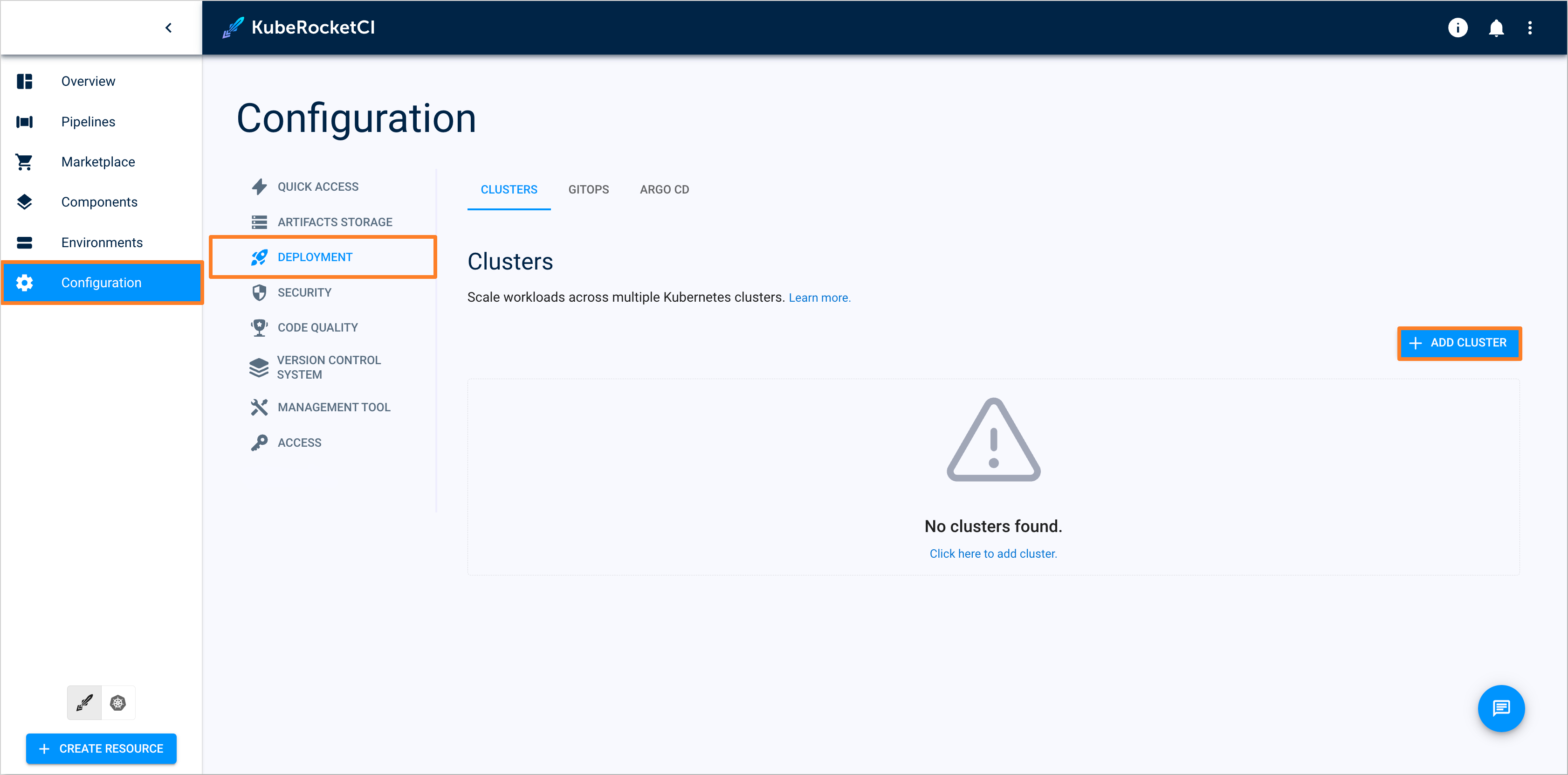 Clusters menu