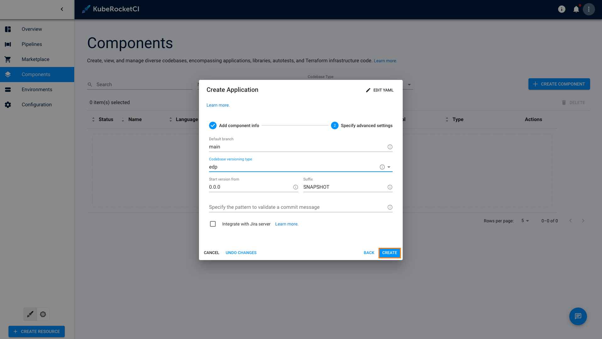 Advanced settings tab