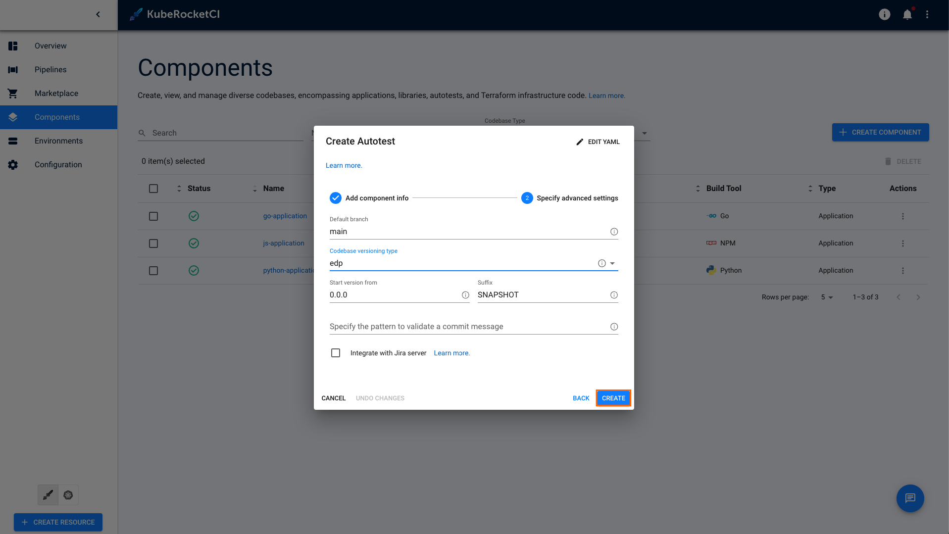 Advanced settings tab for autotests