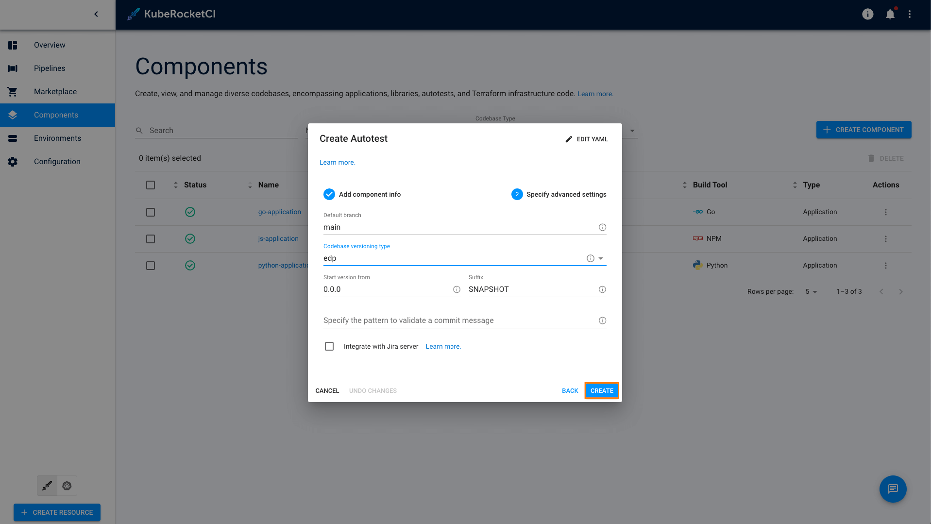 Advanced settings tab for autotests