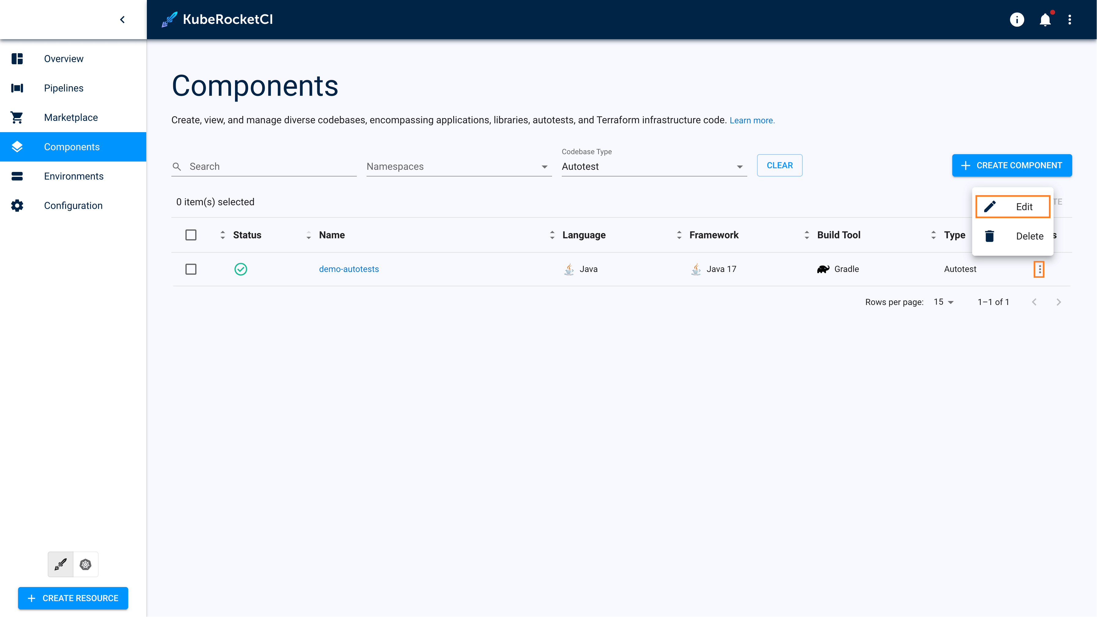 Edit autotest on the autotests overview page