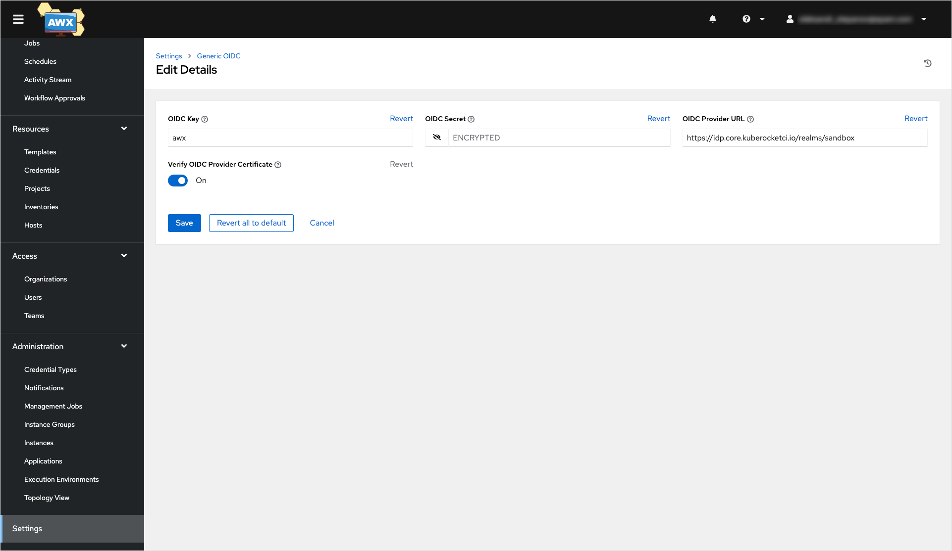 Generic OIDC settings