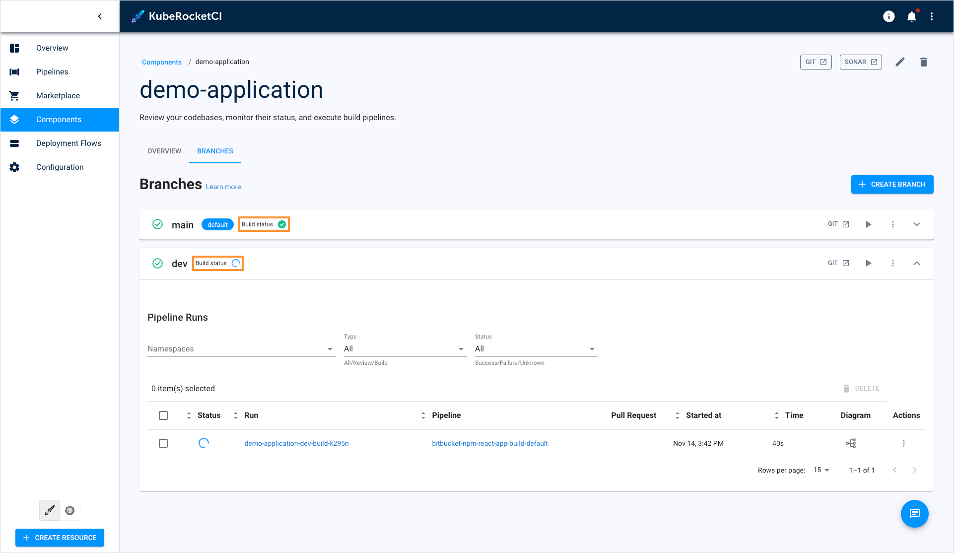 Pipeline run status in KubeRocketCI portal