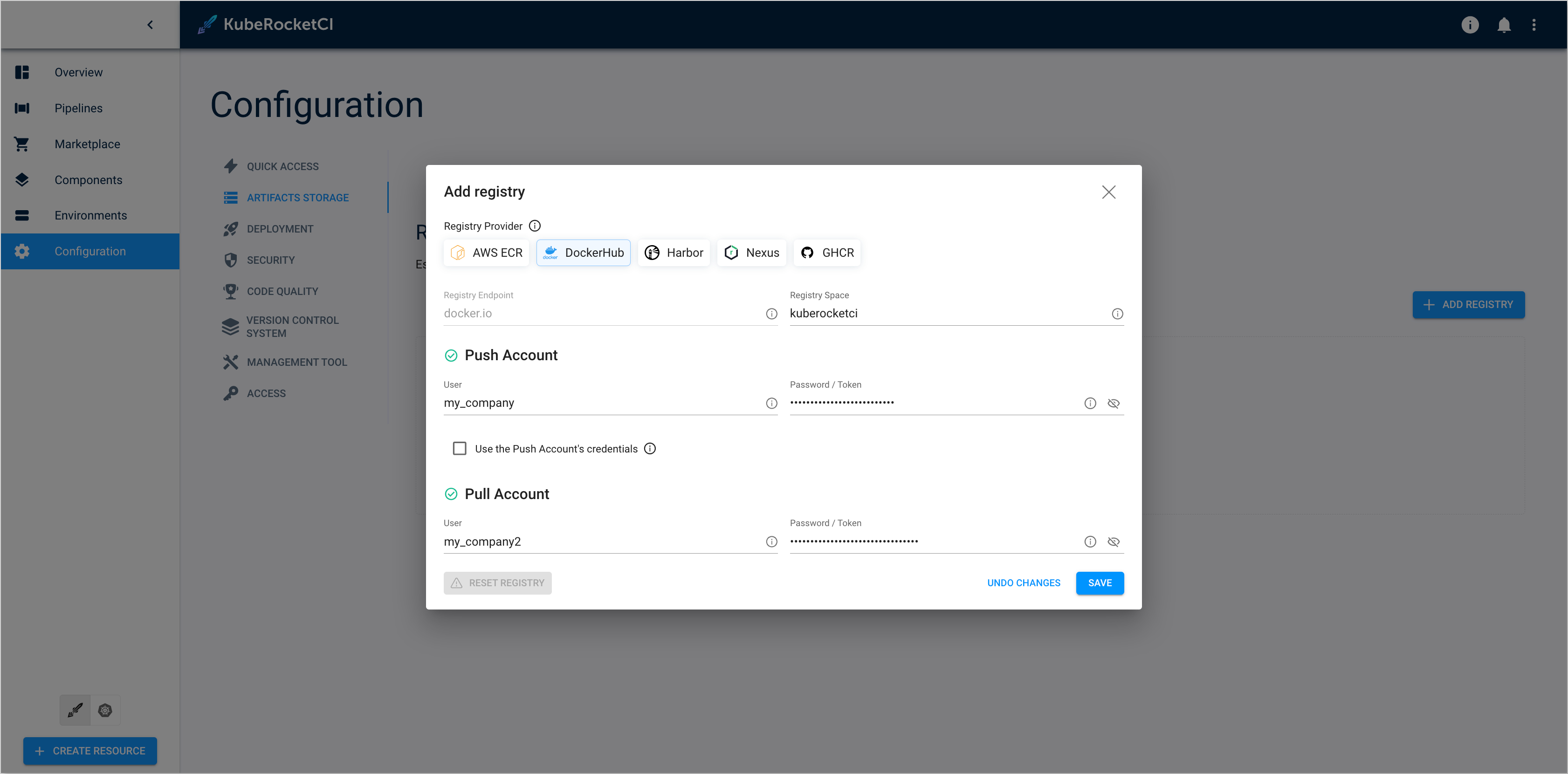 DockerHub settings