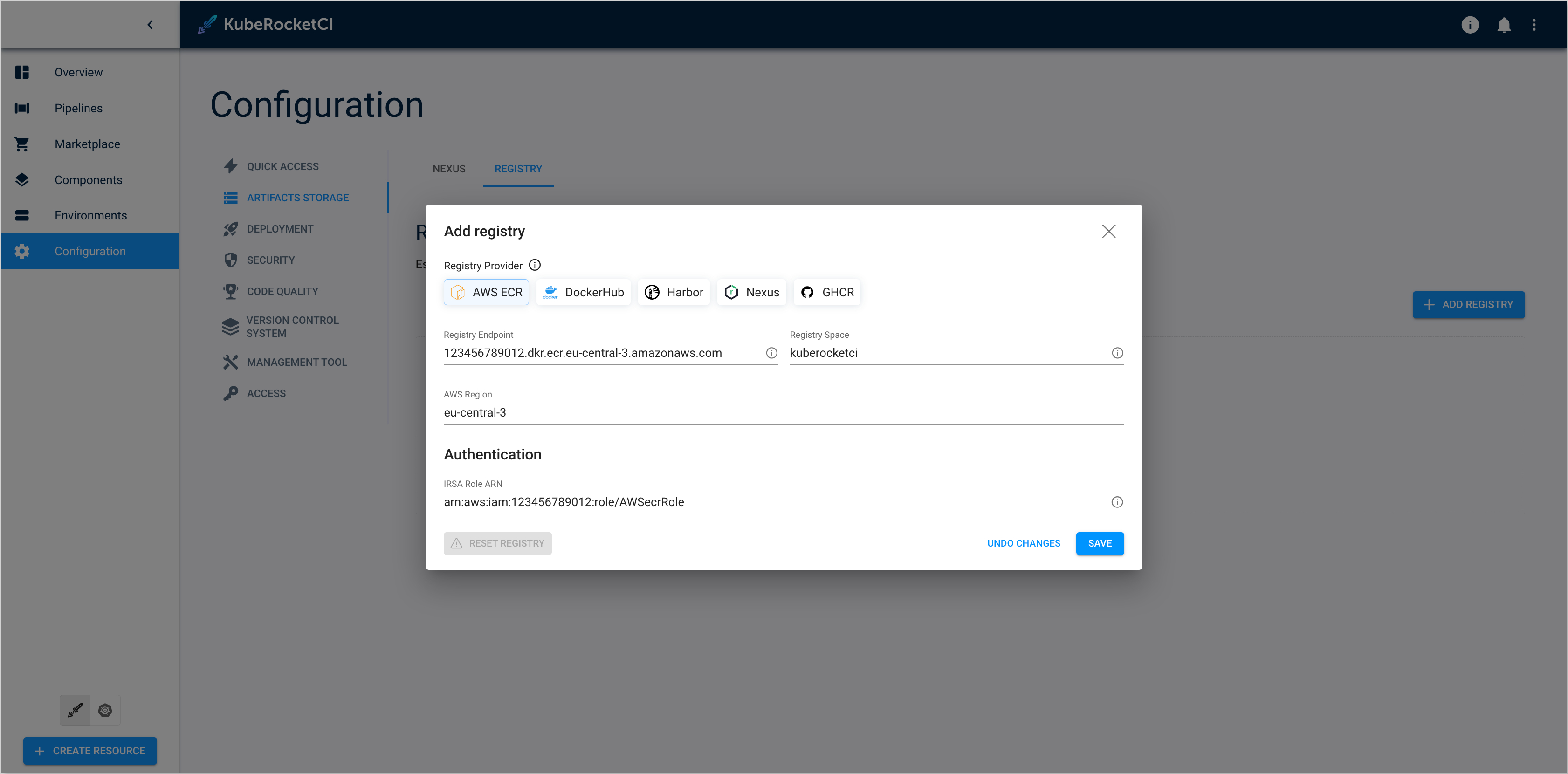 AWS ECR settings