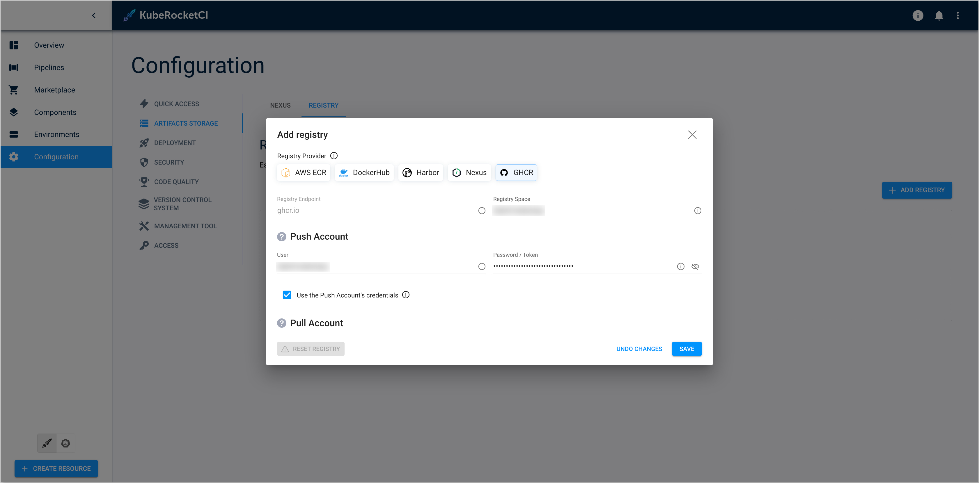 GitHub container registry settings