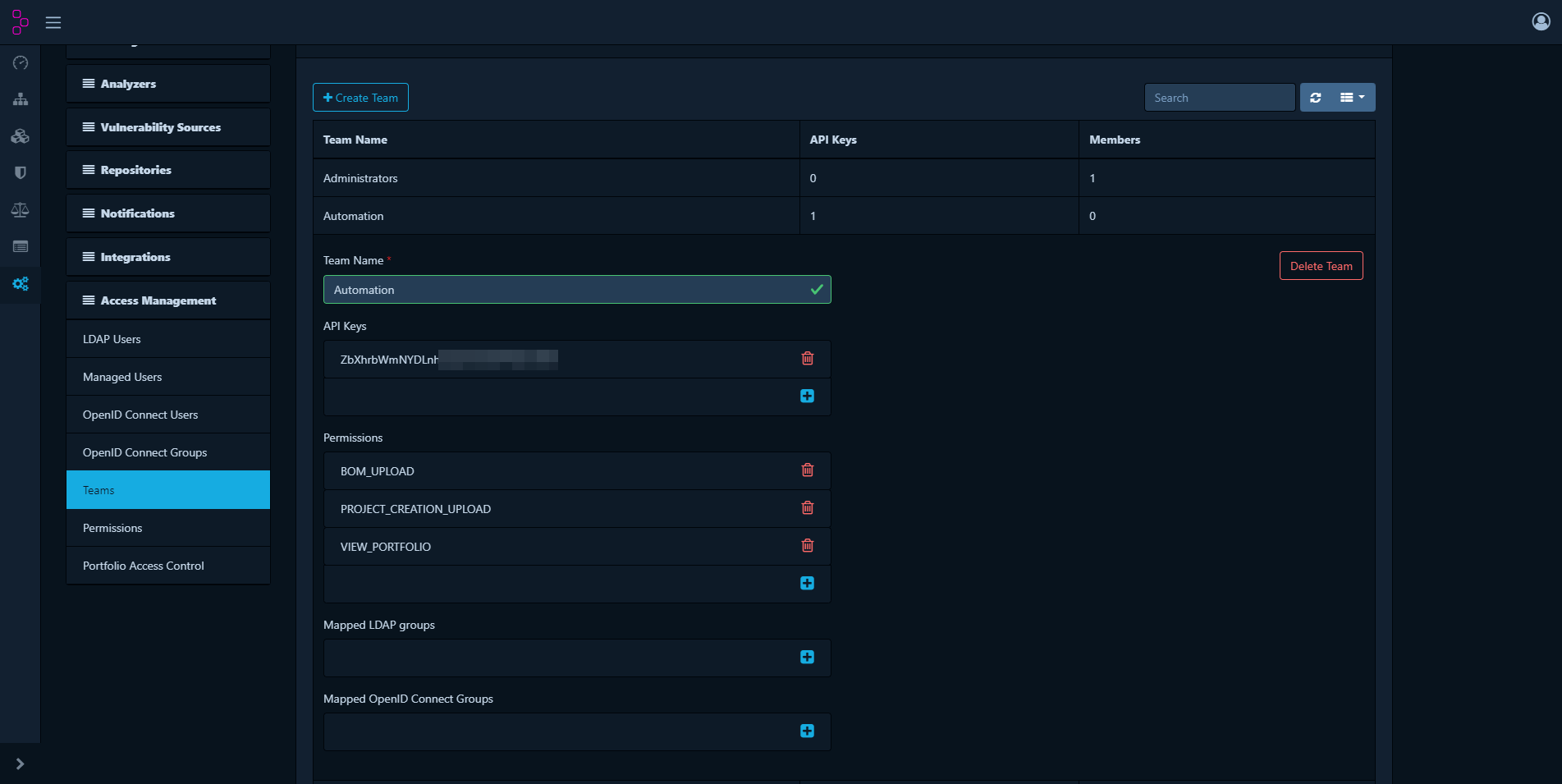 DependencyTrack settings