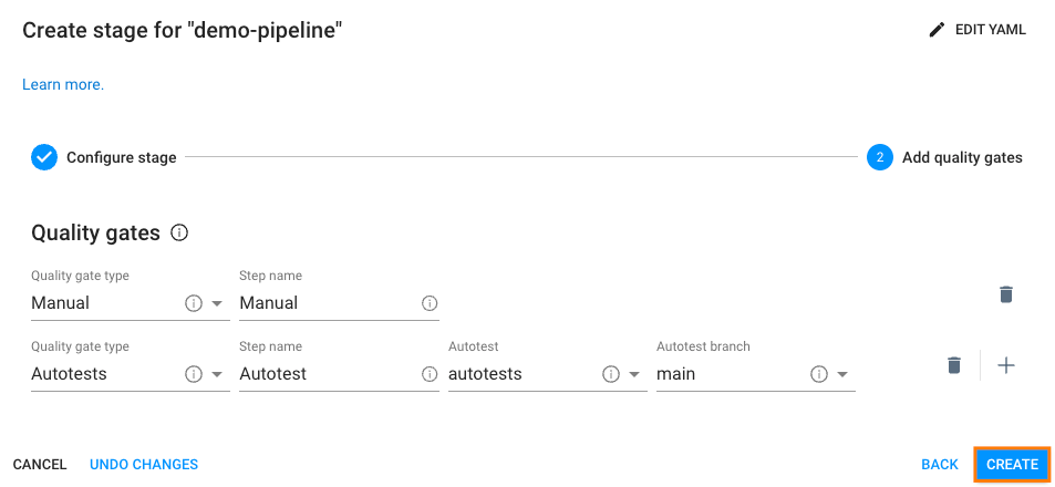 Continuous delivery menu