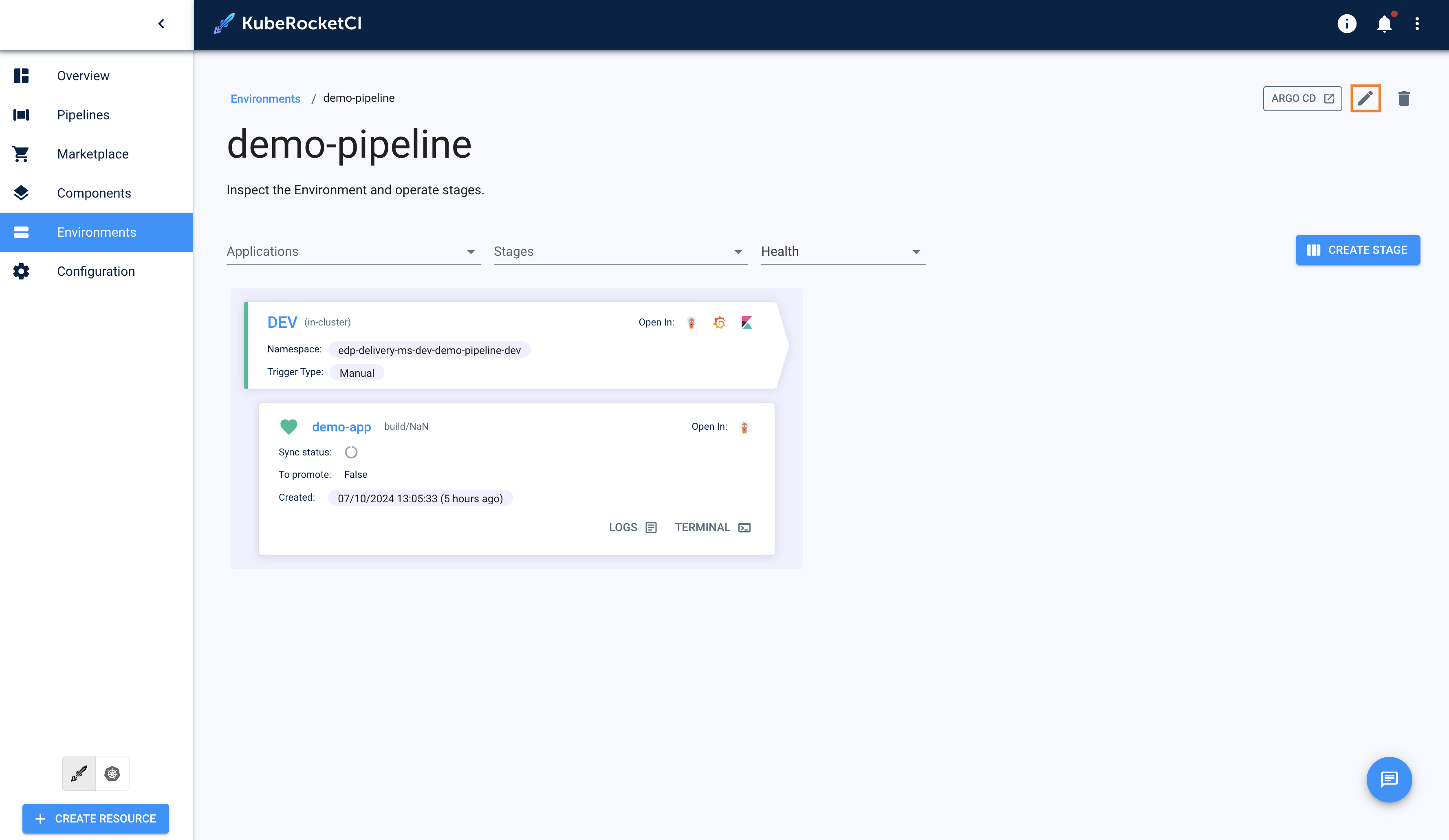 Edit environment when viewing the environment data