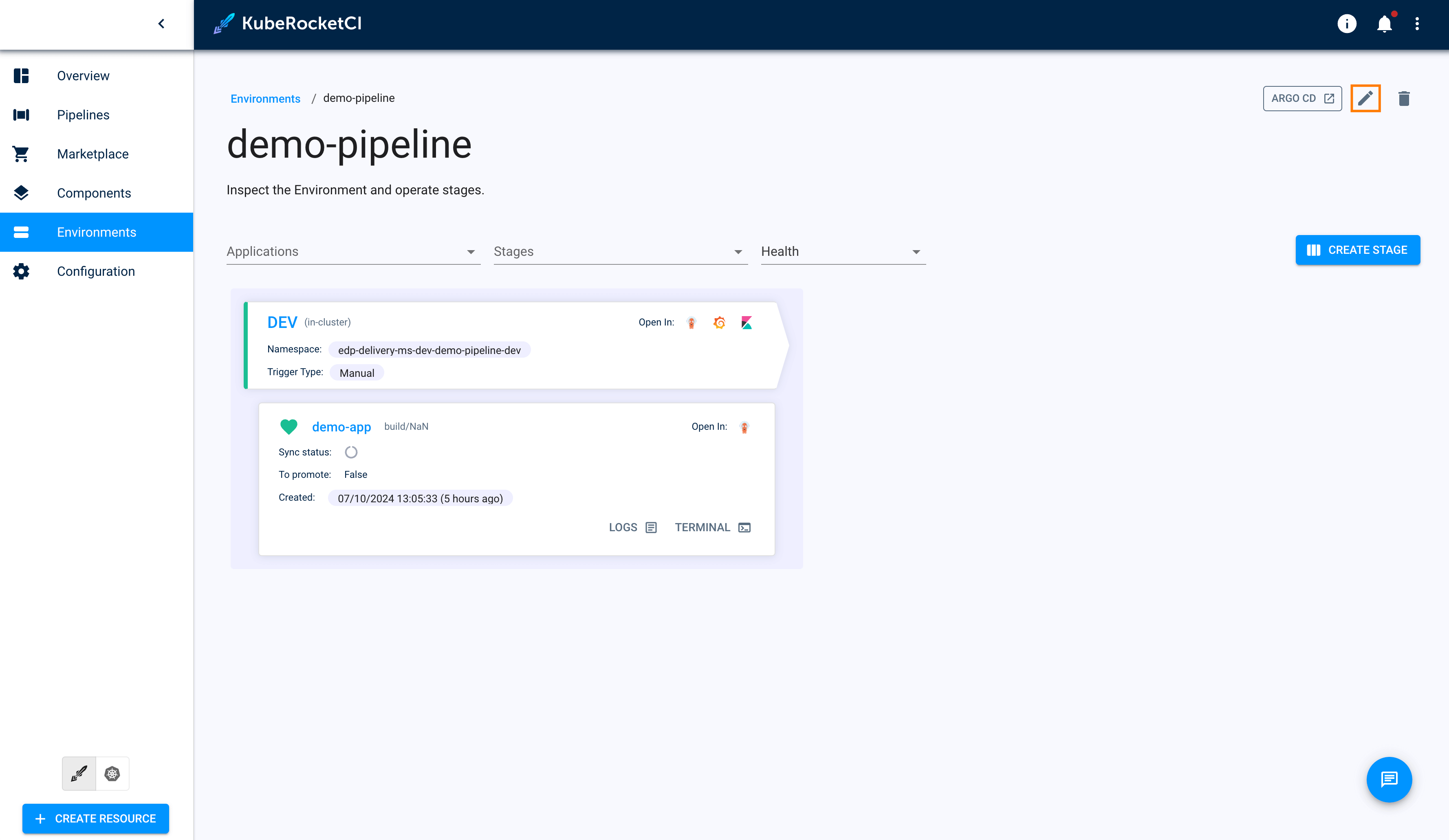 Edit environment when viewing the environment data