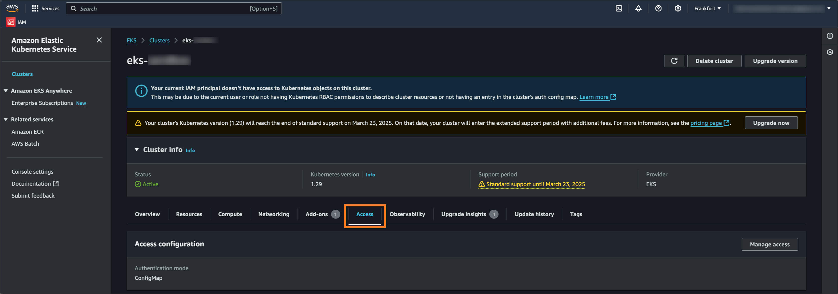 EKS Cluster Access Tab