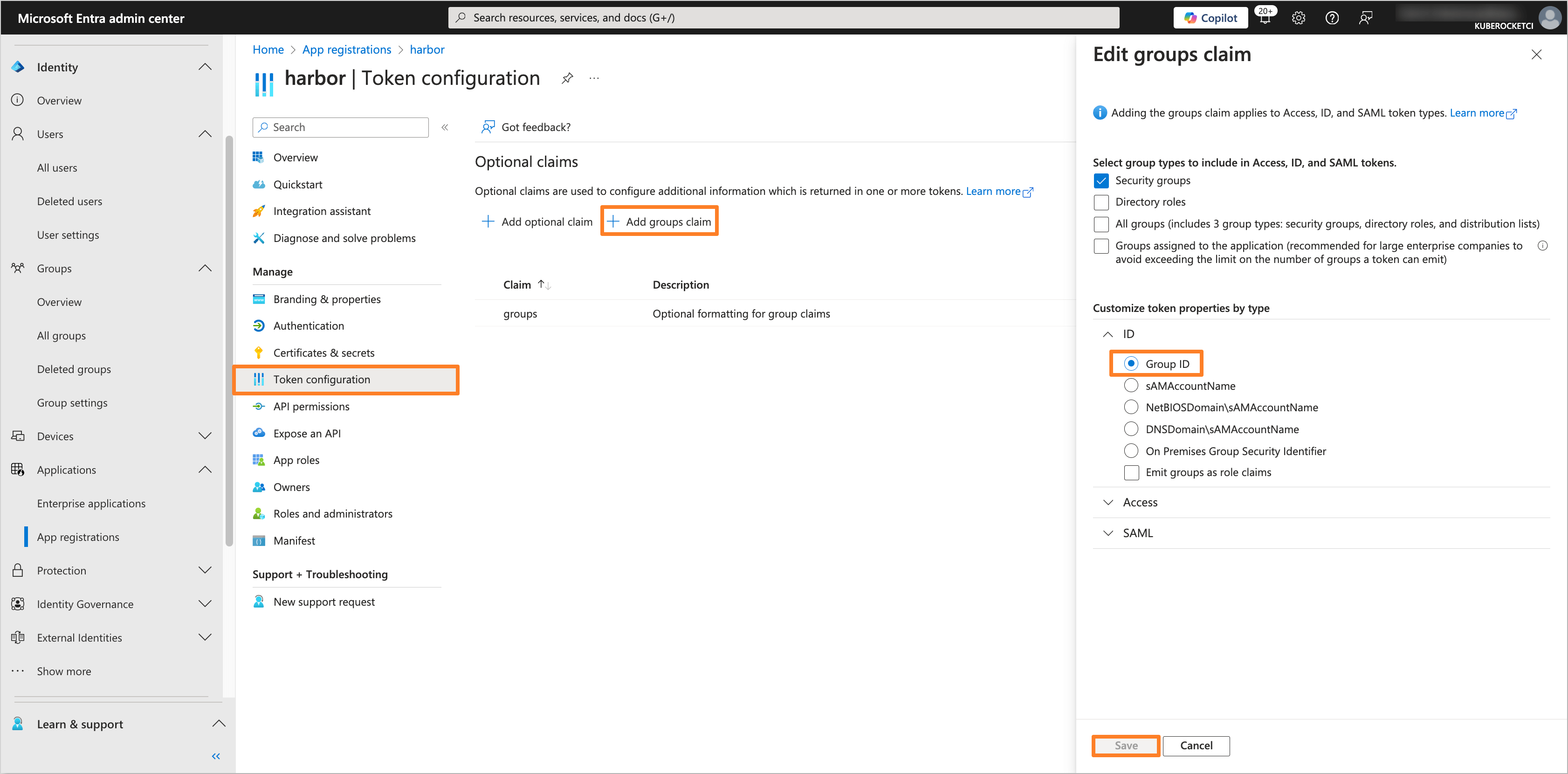 Token configuration