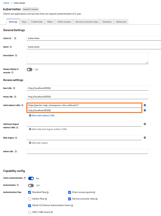 Keycloak client configuration