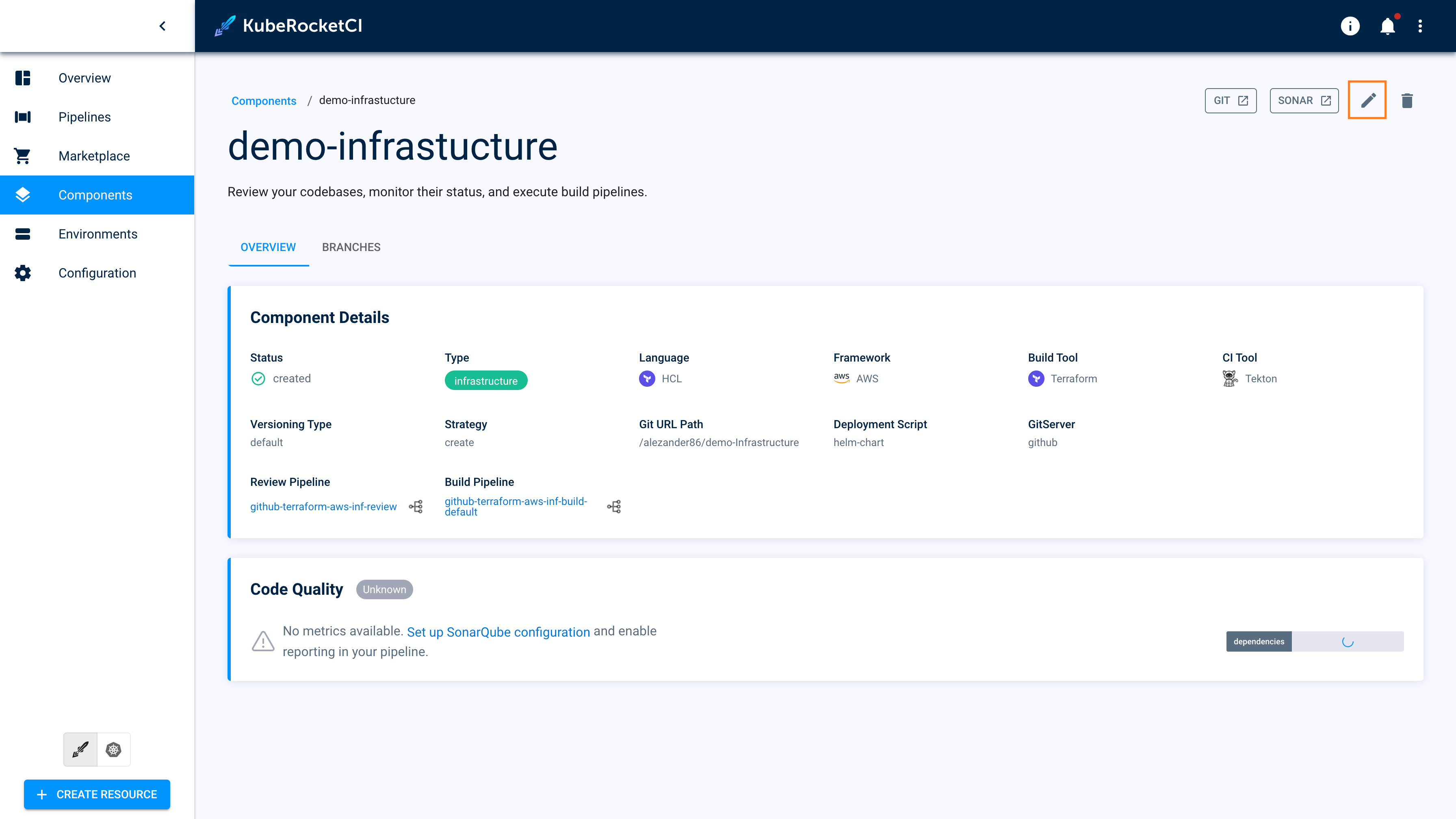 Edit infrastructure when viewing the infrastructure data