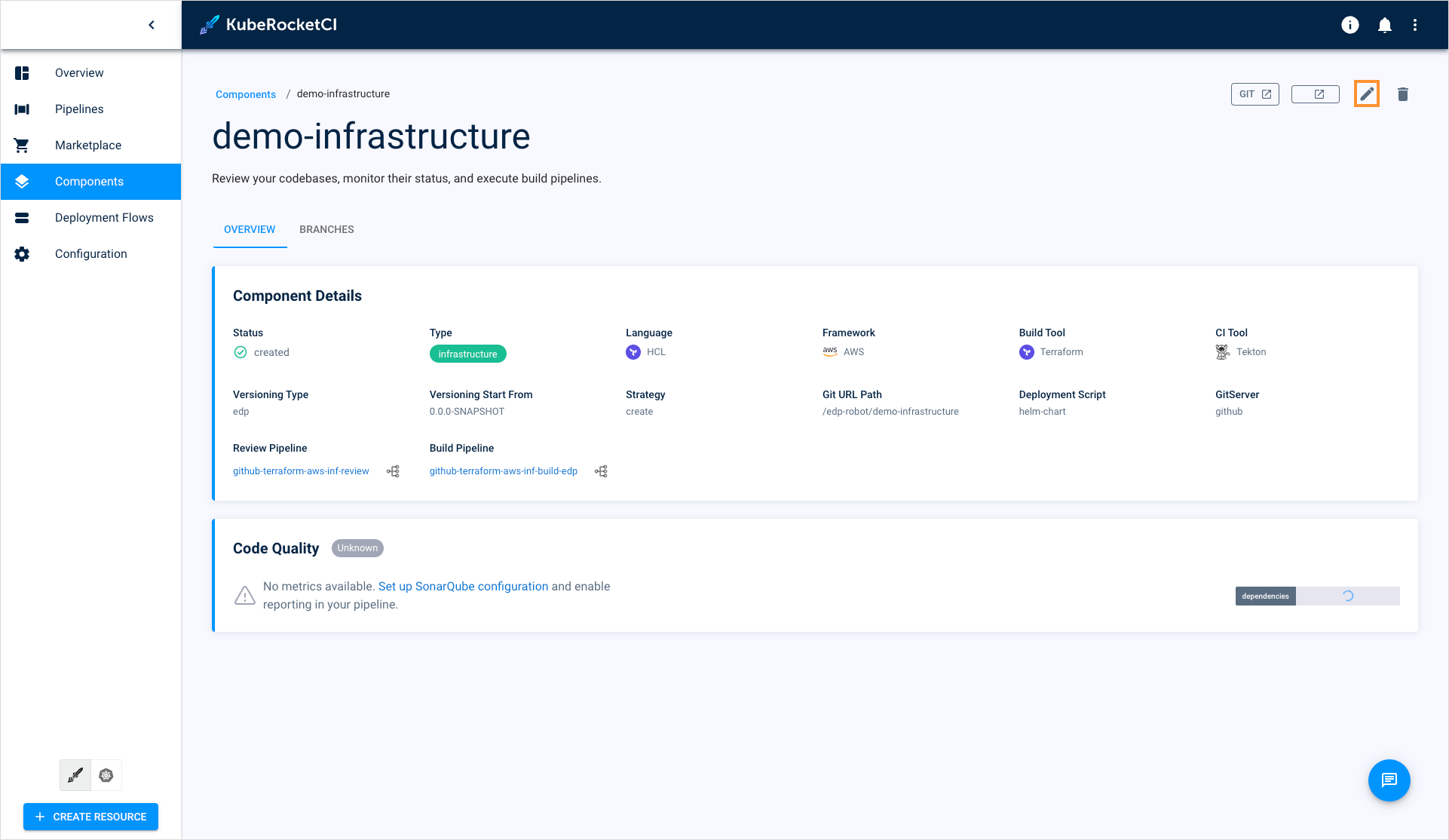 Edit infrastructure when viewing the infrastructure data