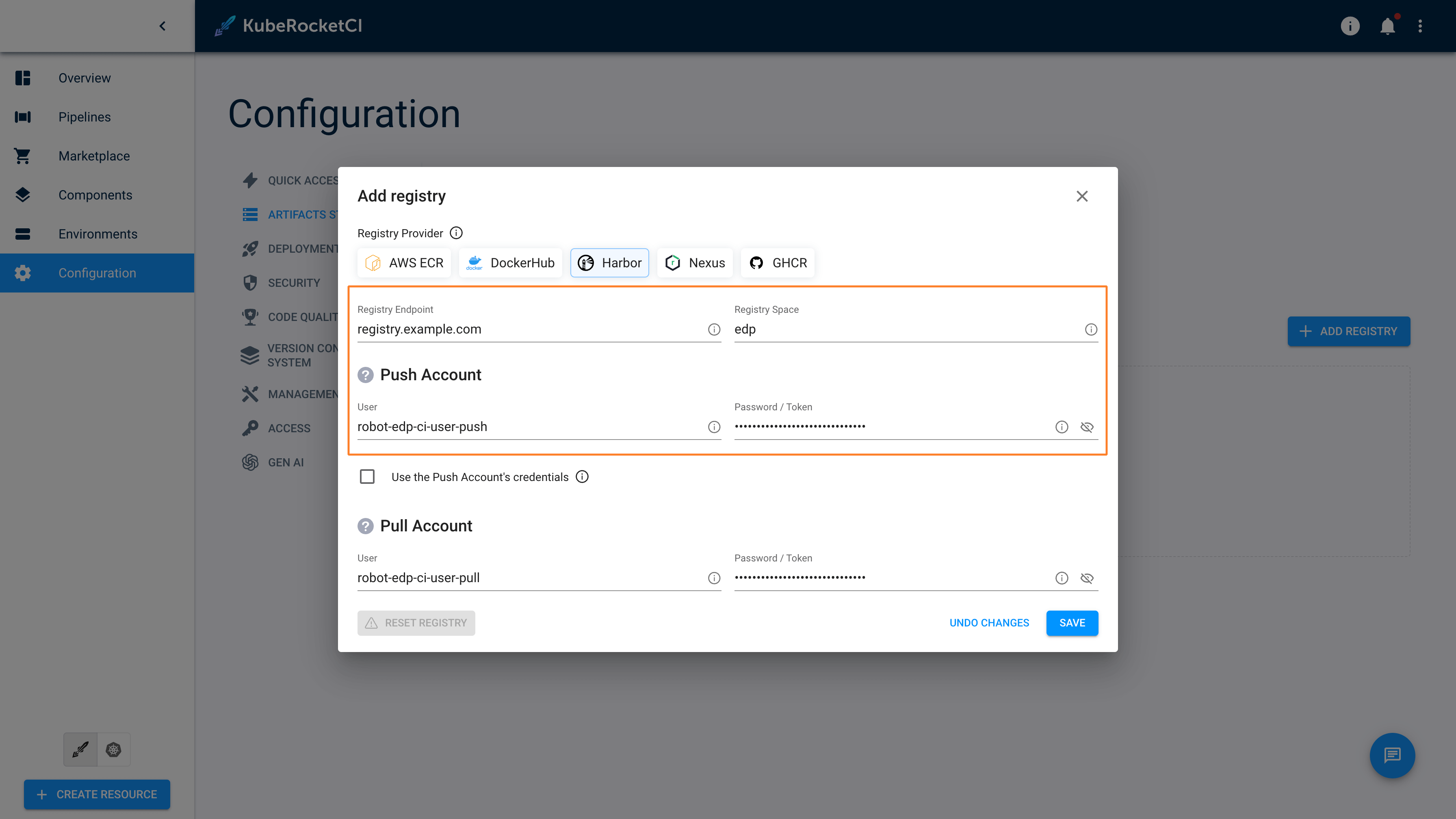 Registry managed by external secret operator