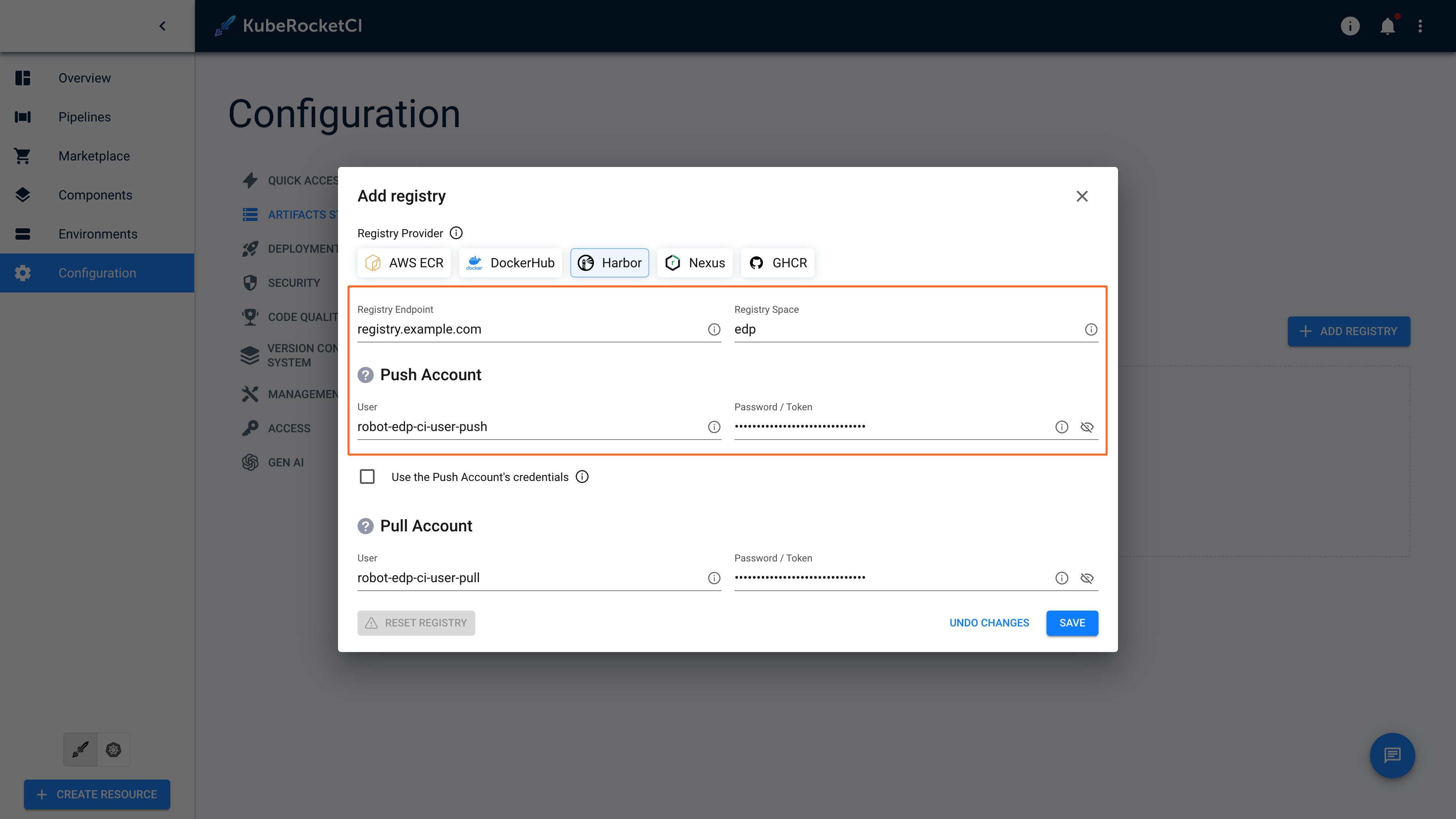 Registry managed by external secret operator