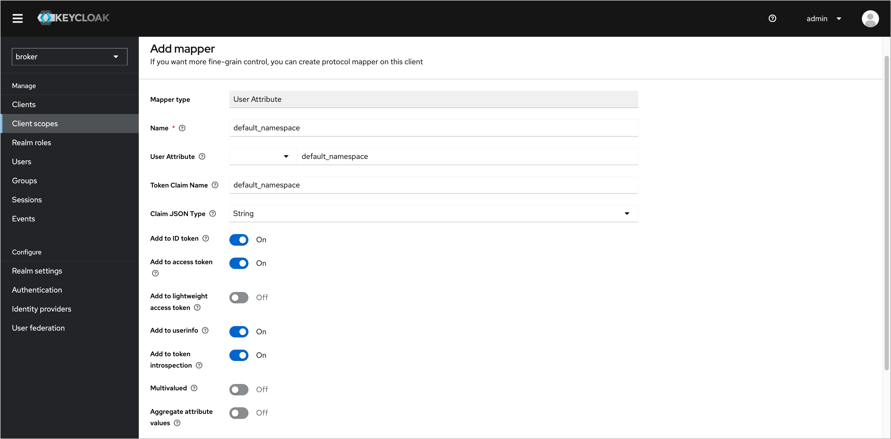 Keycloak user attribute configuration