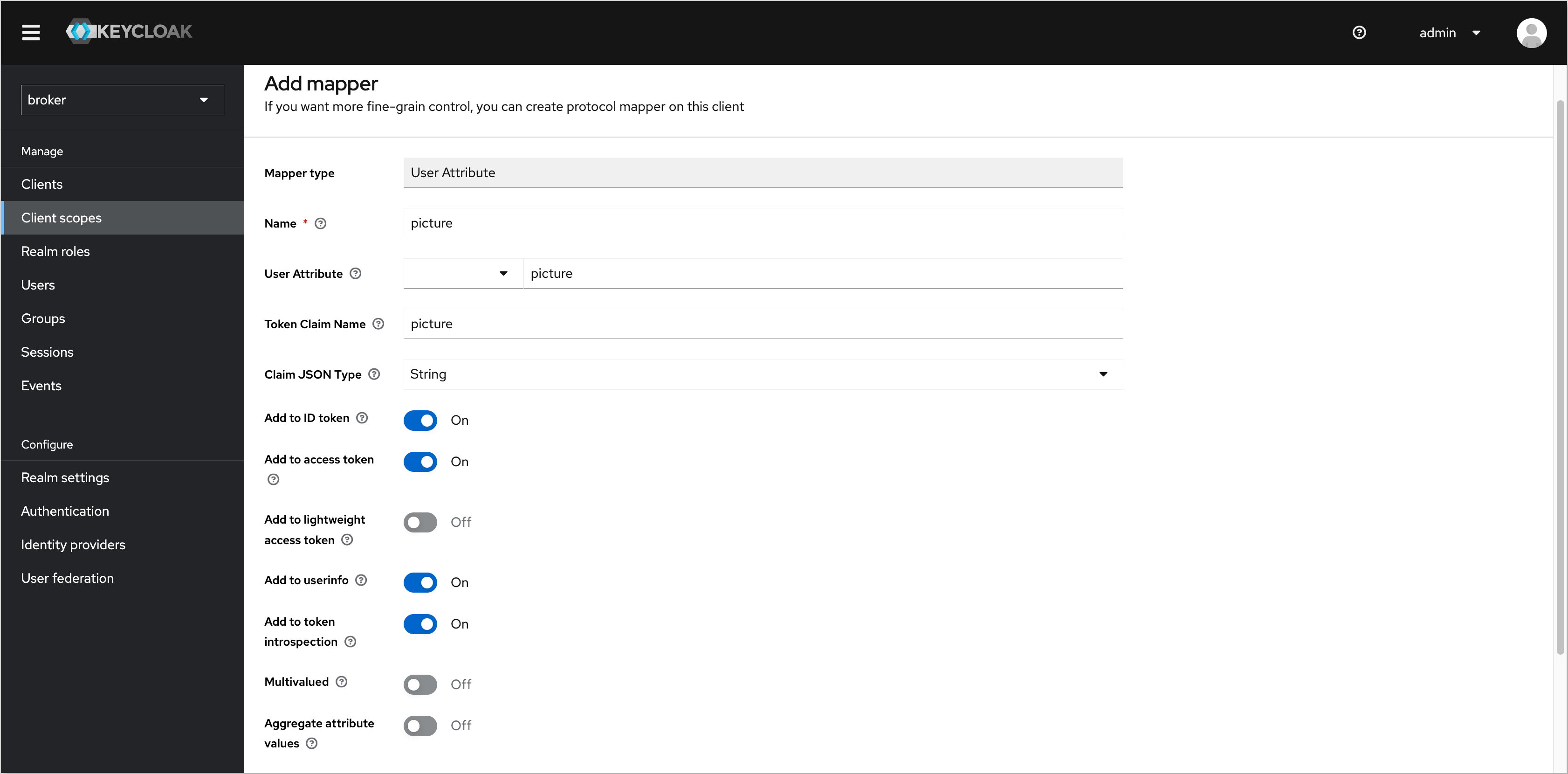 Keycloak user attribute configuration