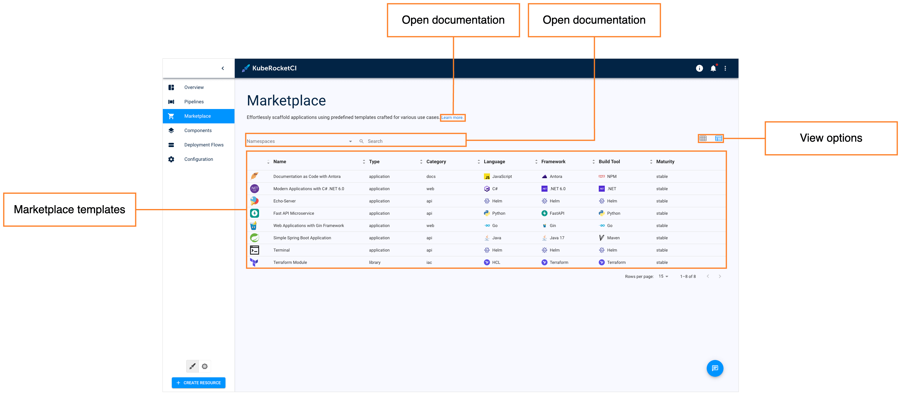 Marketplace section