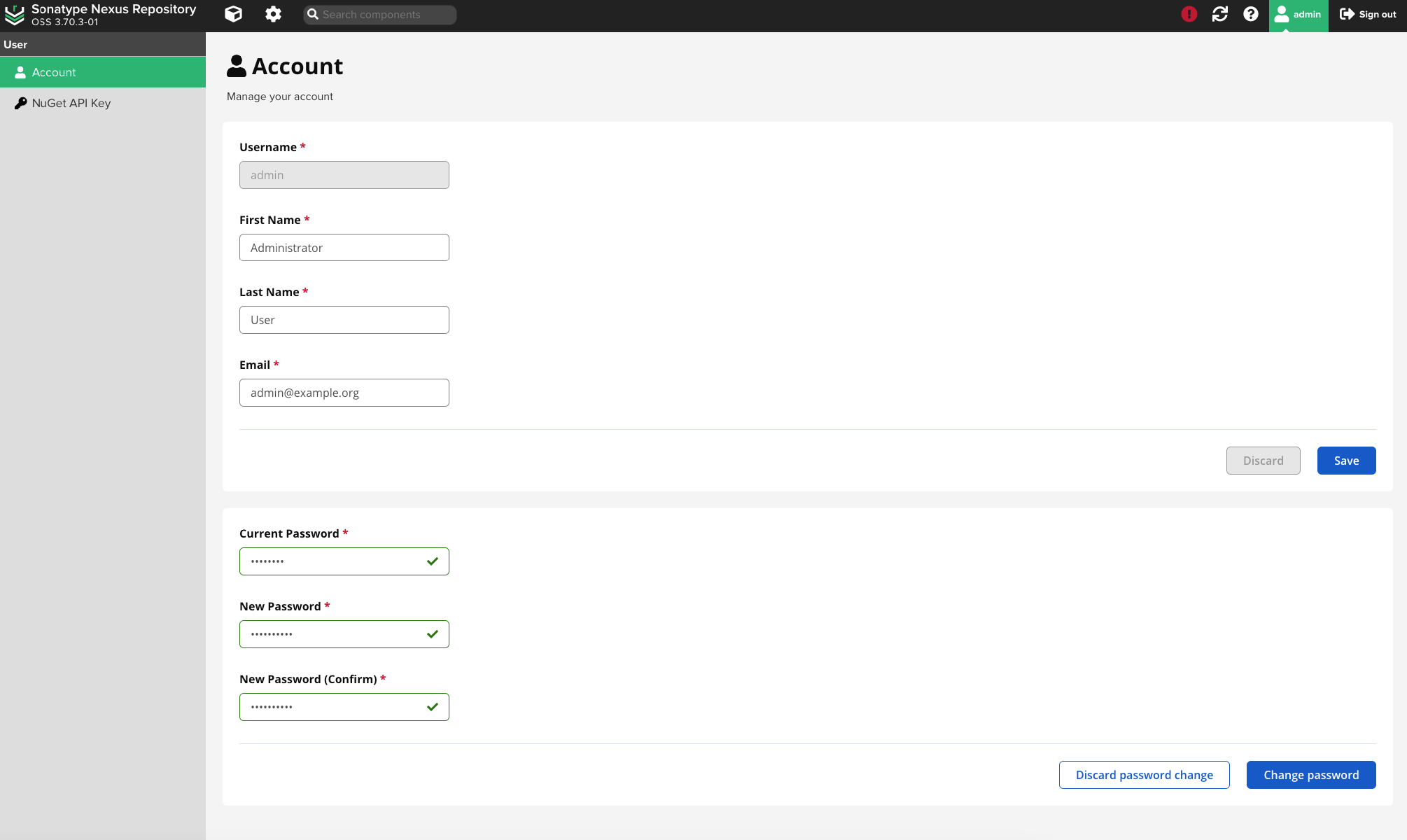 Nexus change password