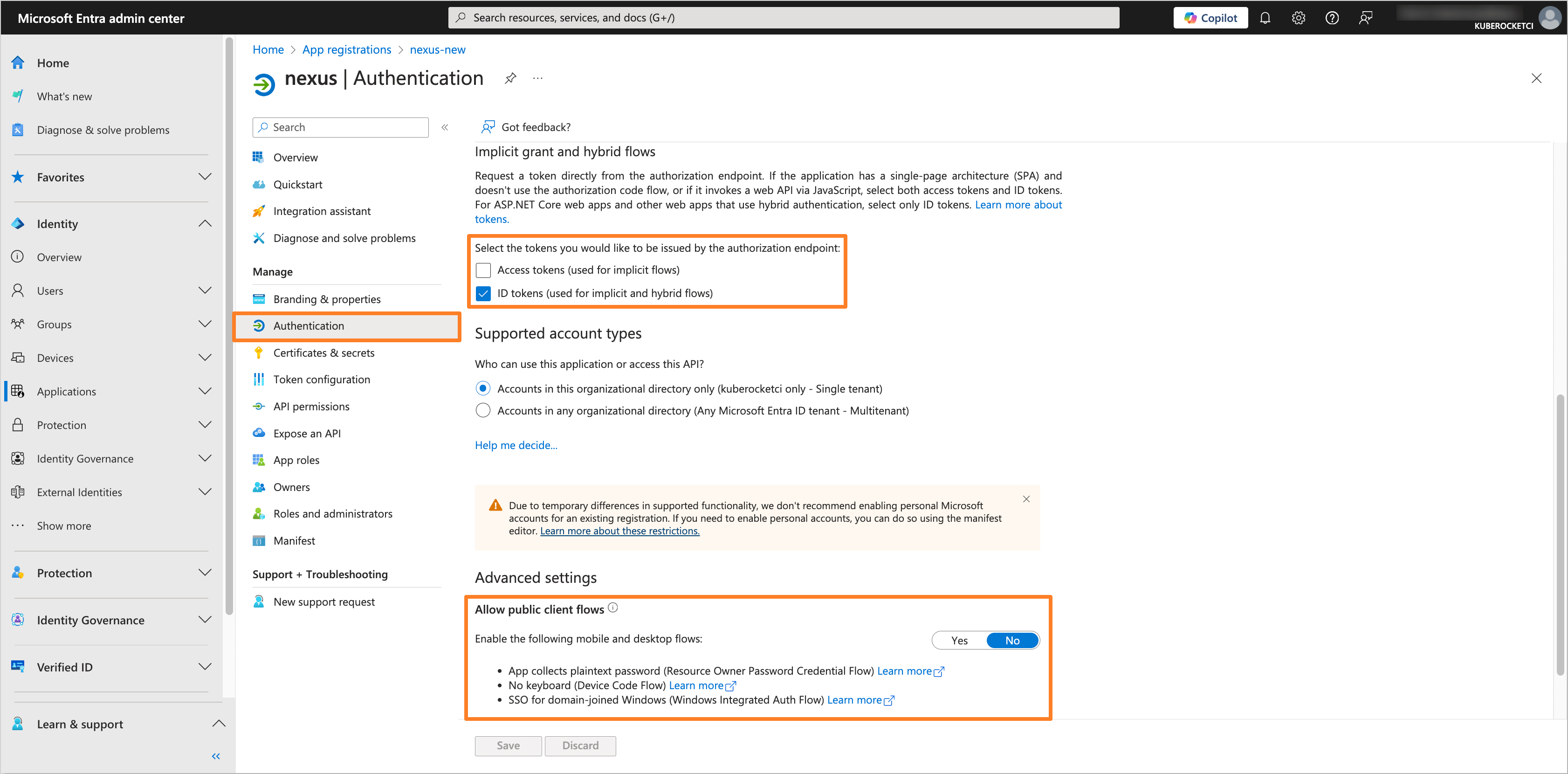 Authentication settings