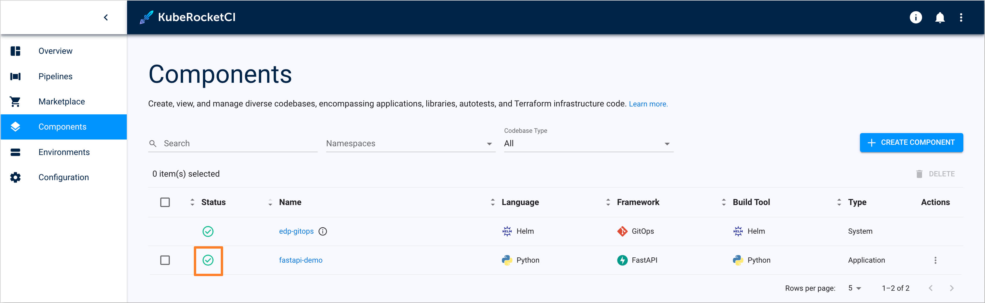 Components overview page