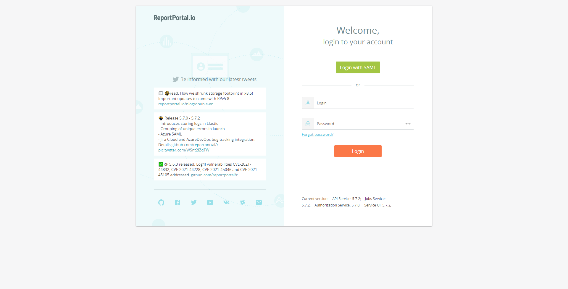 Report portal login page