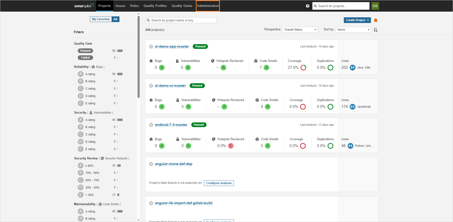 SonarQube user settings