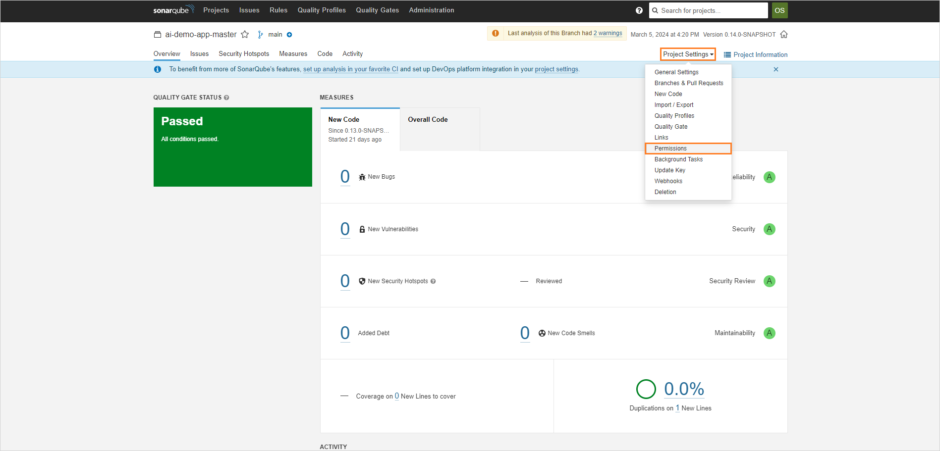 SonarQube user settings