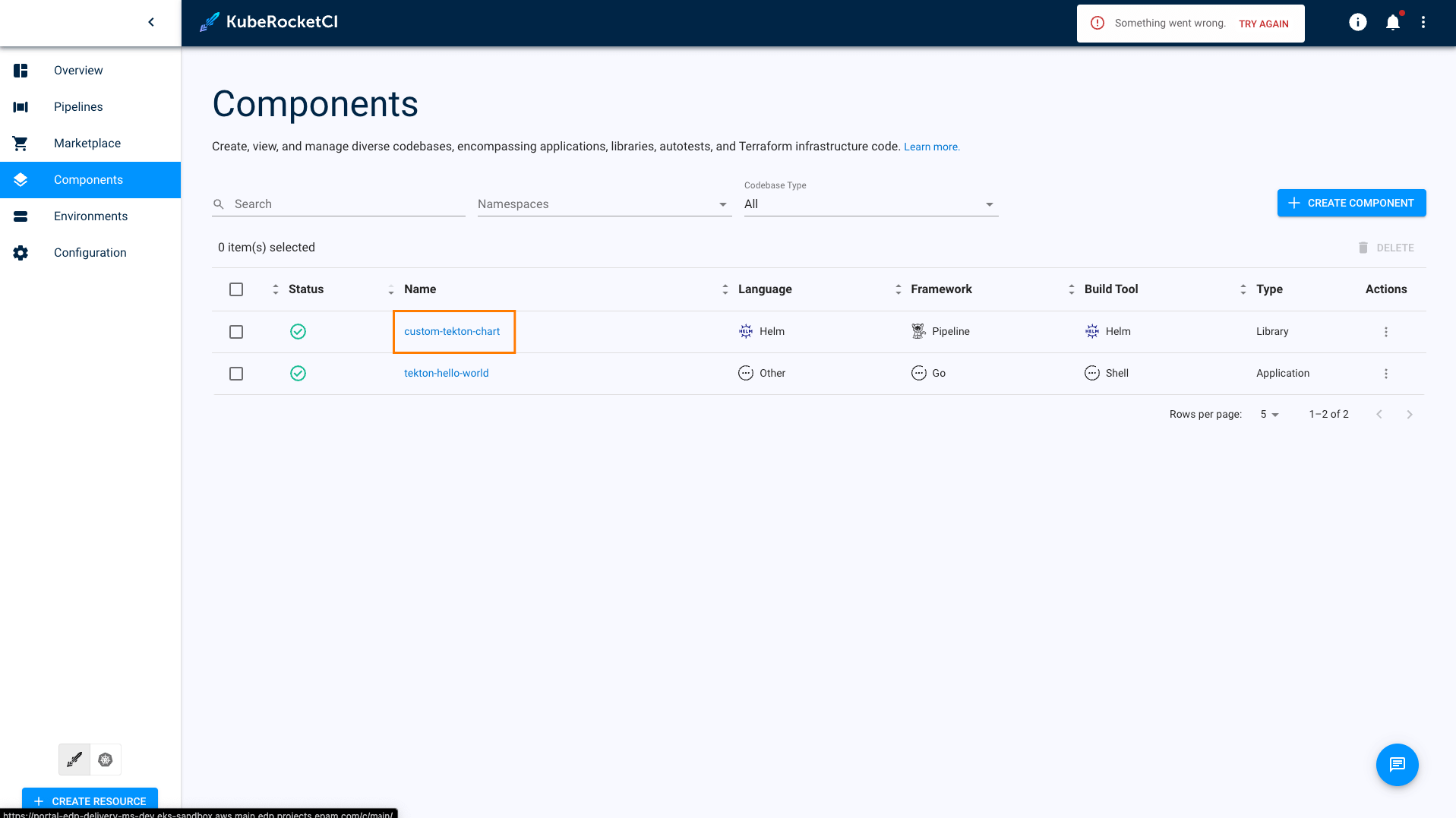 Components overview page